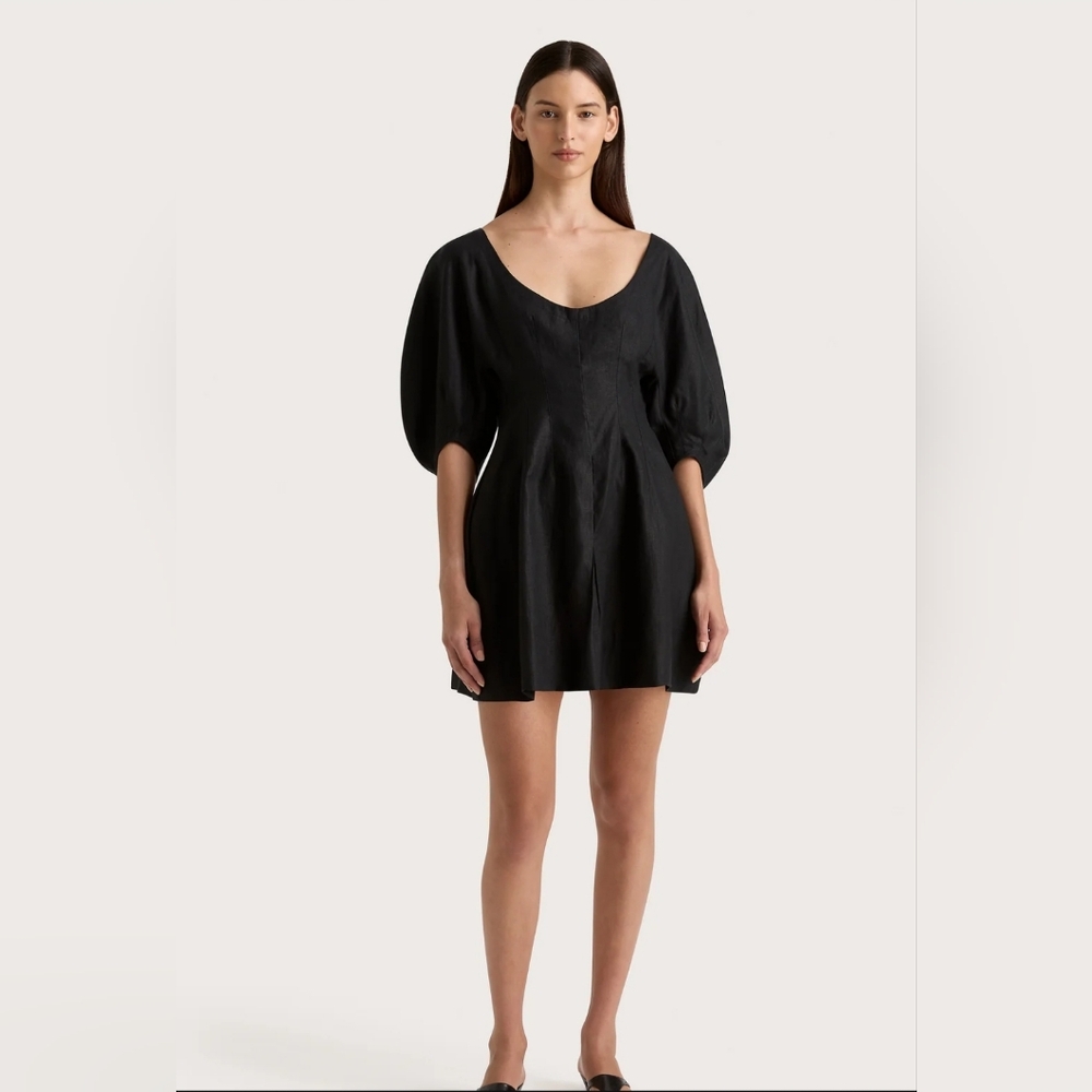 Pre-owned FAITHFULL THE BRAND Linen Mini DRESS sz US 4 Black Dark Romantic